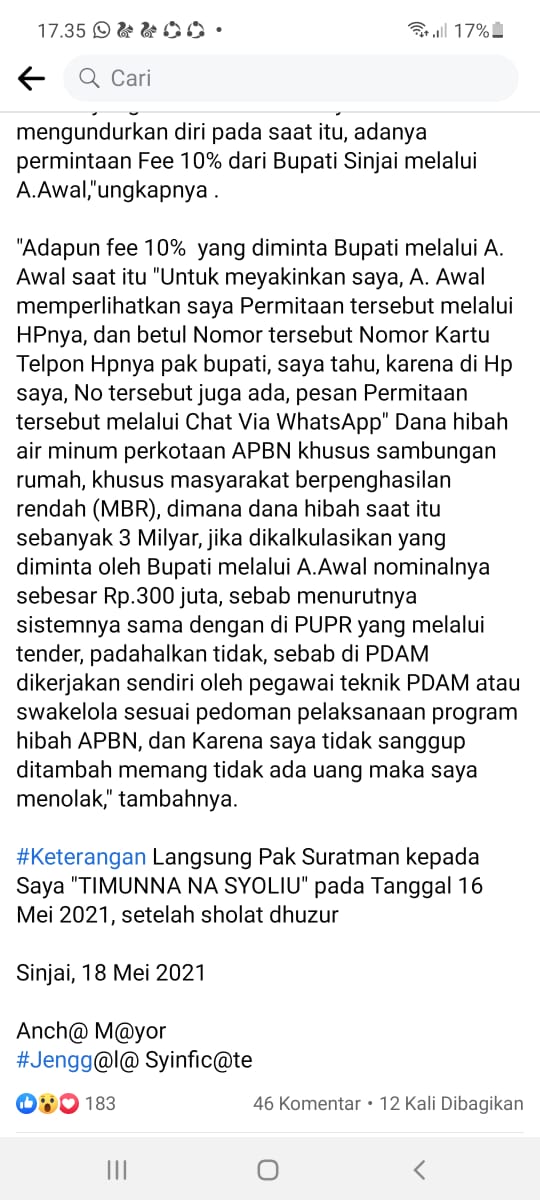 Hasil Tangkap Layar akun akronim Ancha Mayor. Rabu (19/5/2021)