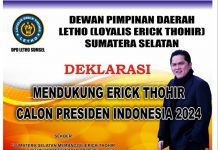 Sebar Baliho dan Spanduk di Kota Palembang, Letho Sumsel Deklarasikan Erick Thohir Capres 2024