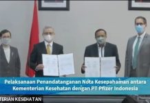 Kemenkes Menggandeng PT Pfizer Buat Nota Kesepahaman Nota kesepahaman antara Sekretaris Jenderal Kemenkes