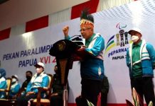 Wapres Buka Peparnas XVI Papua FOTO: Wapres saat membuka Peparnas XVI Papua, Jumat (05/11/2021). (Foto: BPMI Setwapres)