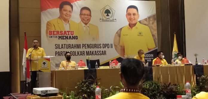 FOTO: Ketua DPD II Golkar Makassar Munafri Arifuddin saat menemui 350 Kader Golkar, di Hotel Novotel Makassar Grand Shayla. Senin, (8/11)