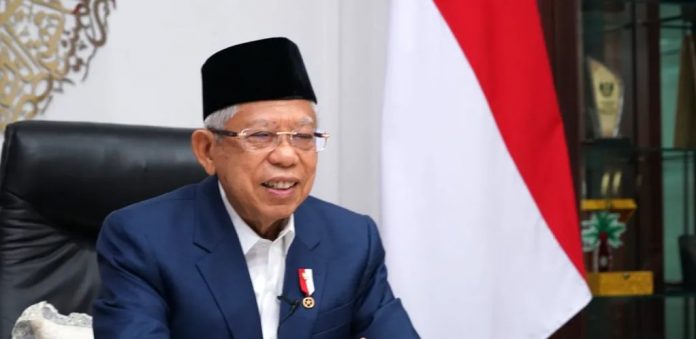 FOTO: Wapres K.H. Ma’ruf Amin saat membuka acara Seminar dan Expo Sharia Investment Week 2021 melalui konferensi video, pada Kamis (11/11/2021). (Foto: BPMI Setwapres)