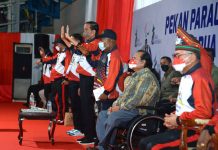 Penutupan Peparnas XVI Papua, Presiden Jokowi: Torang Hebat FOTO: Presiden Jokowi didampingi Menpora Zainudin Amali dan Gubernur Papua Lukas Enembe pada Penutupan Peparnas XVI Papua, di Stadion Mandala, Kota Jayapura. (Foto: Tangkapan Layar YouTube Sekretariat Presiden)