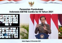 Presiden Resmikan Pembukaan the 10th Indonesia EBTKE ConEx 2021 FOTO: Presiden Joko Widodo atau Jokowi resmikan Pembukaan the 10th Indonesia EBTKE ConEx 2021, di Istana Negara, Jakarta, 22 November 2021