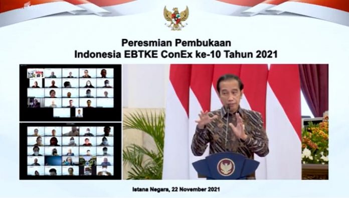 FOTO: Presiden Joko Widodo atau Jokowi resmikan Pembukaan the 10th Indonesia EBTKE ConEx 2021, di Istana Negara, Jakarta, 22 November 2021