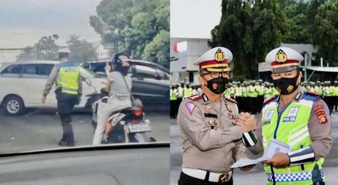 Polantas sabar saat diacungi pemotor tak berhelm di Jaktim diganjar penghargaan. (Foto: dok. istimewa)