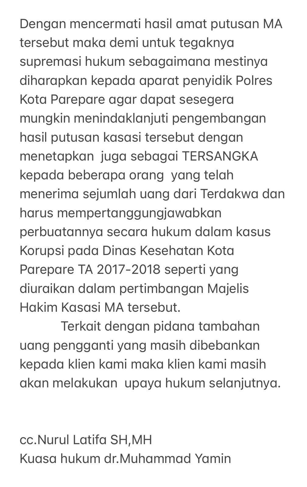 Naskah Kuasa Hukum dr. Muhammad Yamin. Nurul Latifa, SH.,MH