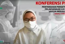 BPOM Terbitkan Persetujuan Pelaksanaan Uji Klinik Perdana Untuk Vaksin Merah Putih Kepala BPOM saat memberikan keterangan pers. (Sumber: Tangkapan Layar)