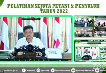 Kementan Gelar Pelatihan Sejuta Petani dan Penyuluh Untuk Antisipasi Perubahan Iklim Mentan Syahrul Yasin Limpo membuka Pelatihan Sejuta Petani dan Penyuluh Tahun 2022 bertema “Adaptasi dan Mitigasi Pertanian Terhadap Perubahan Iklim”, secara virtual, Rabu (23/02/2022). (Foto: Humas Kementan)