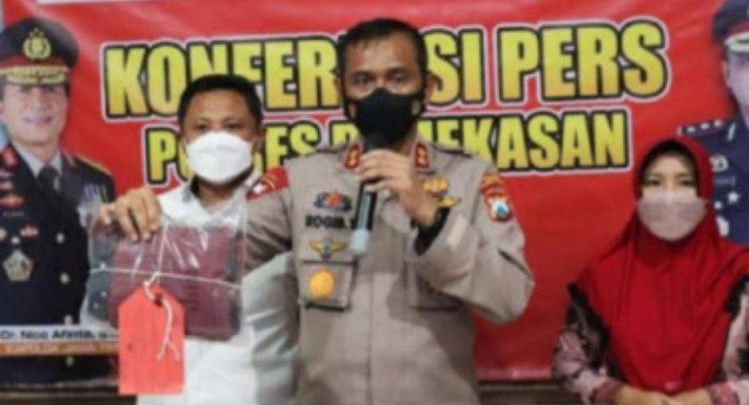 Kapolres Pamekasan AKBP Rogib Triyanto menyampaikan rilis perkembangan penyidikan kasus pencabulan dengan tersangka Habib Yusuf. Sumber: ANTARA