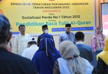 Sosialisasi Perda No.1 Tahun 2012, Wahab Tahir: Tahun Depan Kita Mulai Berlakukan Baca Tulis Alquran untuk PPDB Anggota DPRD Kota Makassar, Abd Wahab Tahir menggelar sosialisasi peraturan daerah (Perda) nomor 1 tahun 2012 tentang Pendidikan Baca Tulis Alquran, di Hotel Whiz Prime, Jumat (4/3/2022).