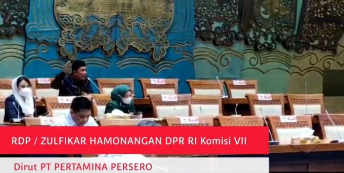 Ket: (Foto IST) Zulfikar Hamonangan, Anggota Komisi VII DPR RI saat berbicara dalam rapat bersama Direksi Pertamina di Gedung Senayan, Rabu (06/04).