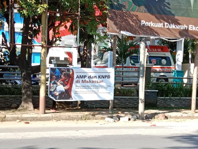 FOTO: Spanduk dukungan Aliansi (AMP) Mahasiswa Papua dan Komite Nasional Papua Barat (KNPB) terkait dukungan organisasi tersebut DOB di Papua dan Papua Barat.