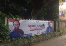 Rakernas Partai NasDem, Mencuat Rachmat Gobel Sebagai Capres, Relawan RG: Kami Akan Terus Bekerja FOTO: Relawan RG terus mengsosialisasikan Rachmat Gobel sebagai Capres. Nampak baliho di kawasan Tanah Tabang Jakarta Pusat.