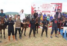 Bupati dan Kapolres Maros Hadiri Festival Berkuda, Muzayyin: Magnet Wisata Baru di Butta Salewangang Foto: Bupati Maros Chaidir Syam, Kapolres Maros, AKBP Awaludin Amin dan Ketua Pordasi Sulsel Muzayyin Arif saat menunggang kuda