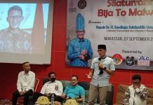 Camat Andi Asruddin Minta Dukungan Sandiaga Uno Kembangkan Pariwisata di Maiwa FOTO: Menteri Pariwisata dan Ekonomi Kreatif Sandiaga Uno saat menghadiri silaturahmi Bija To Maiwang di JILC Makassar , Rabu 7 September 2022.