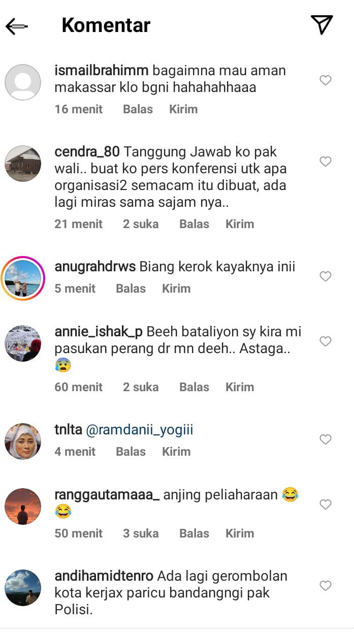 FOTO: Hasil tangkap layar dari akun grup Instagram Sosmed Makassar