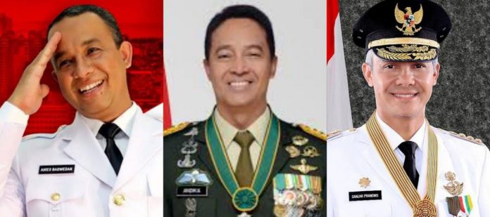 FOTO: Anies Baswedan, Jenderal Andika Perkasa, dan Ganjar Pranowo.