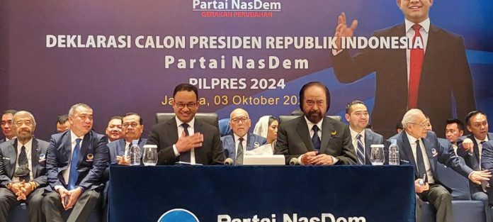 FOTO: Ketua Umum, Anies Baswedan dan Pengurus DPP Partai NasDem saat mengumumkan