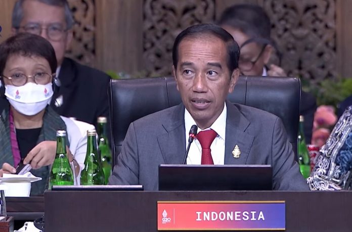 FOTO: Presiden Jokowi saat membuka Konferensi Tingkat Tinggi (KTT) G20 sesi III, di Hotel The Apurva Kempinski, Bali, Rabu (16/11/2022) siang.