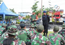 Sambut Kunker Wapres di Papua, Danrem 172/PWY Ajak Masyarakat Jaga Ketertiban Dan Kedamaian FOTO: Danrem 172/PWY Brigjen TNI JO Sembiring memimpin apel gelar pasukan Pengamanan VVIP bertempat di Lapangan Taman Trisila Lantamal X, Kota Jayapura, Papua, Minggu (27/11).