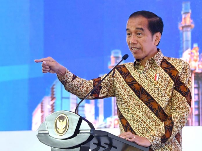 FOTO: Presiden Jokowi saat berbicara di Pertemuan Tahunan BI Tahun 2022, Rabu (30/11/2022), di Assembly Hall Jakarta Convention Centre, Jakarta. (Foto: Humas Setkab/Jay)