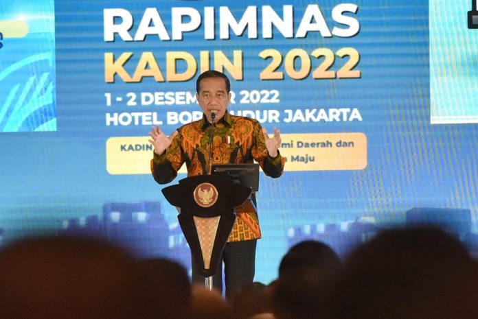 FOTO: Presiden Jokowi membuka Rapimnas Kadin Tahun 2022, Jumat (02/12/2022) siang, di Flores Ballroom, Hotel Borobudur, Jakarta. (Foto: Humas Setkab/Rahmat)