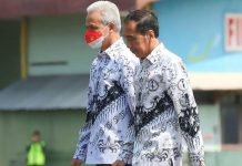 Kabar Dirinya Pindah ke KIB, Ganjar Sebut Biarkan Para Ketua Umum Partai yang Tentukan Siapa Capres FOTO: Presiden Joko Widodo saat didampingi Gubernur Jawa Tengah Ganjar Pranowo untuk menghadiri peringatan HUT Ke 77 PGRI dan HGN di Semarang, Jawa Tengah (ist)