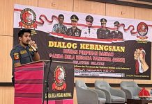 Dialog Kebangsaan GBNN Sulsel, Bela Negara Adalah Tugas Kita Semua sebagai Warga Negara FOTO: Tangguh Eka B.A.Ilham Sekertaris DPD Garda Bela Negara Nasional Sulsel