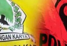 SIREKAP KPU: PPP Kembali Tembus PT, PDIP Ditempel Ketat Partai Golkar Ilustrasi bendera golkar-pdip