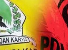 Pasca Putusan MK: PDIP Wacana Hak Angket, Golkar: Dikembalikan kepada Kepentingan Rakyat Ilustrasi bendera golkar-pdip