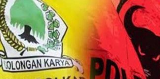 Pasca Putusan MK: PDIP Wacana Hak Angket, Golkar: Dikembalikan kepada Kepentingan Rakyat Ilustrasi bendera golkar-pdip