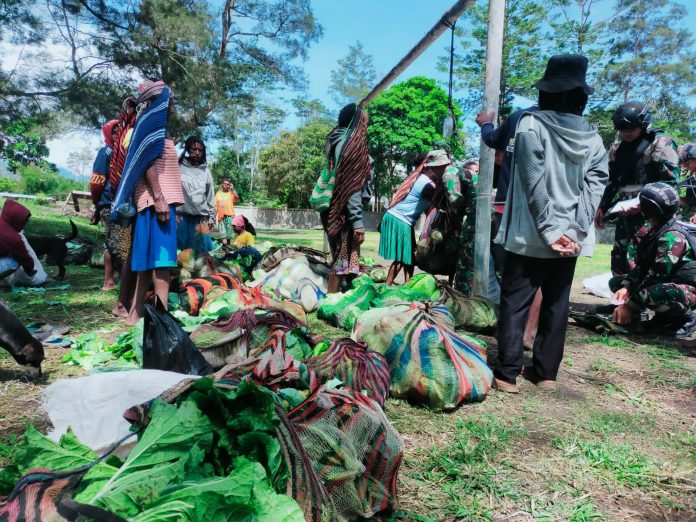 FOTO: Satgas Yonif Raider 321/GT Pos Napua secara rutin menyalurkan sayuran dan buah-buhan segar kepada PT. Freeport Indonesia, yang di peroleh dari masyarakat Papua Pegunungan, di beberapa Distrik wilayah Jayawijaya.