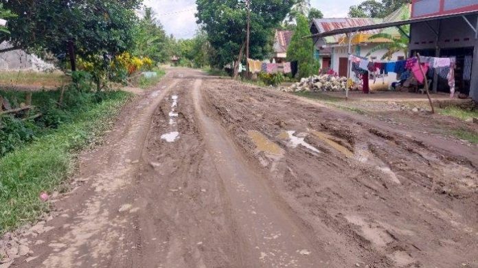 FOTO: Kondisi jalan di Lita-Litae ke Jualampe, Desa Alenangka, Kabupaten Sinjai, Sulawesi Selatan, Diabadikan/Direkam. Jumat (6/1/2023). (Properti LMRI Sinjai)