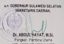 Tim PH Mantan Sekprov Sulsel Minta Tim Penyidik Periksa E dan Pihak yang Perintahkan Palsukan Tandatangan Hayat Gani FOTO: Tandatangan Abd. Hayat Gani yang diduga di Palsukan dalam bentuk scand. Sumber: Surat bernomor 005/3086/BKD tanggal 30 Mei 2022 perihal menghadiri pengambilan sumpah dan pelantikan dalam jabatan tinggi pertama, jabatan administrator dan jabatan pengawas tahun 2022.