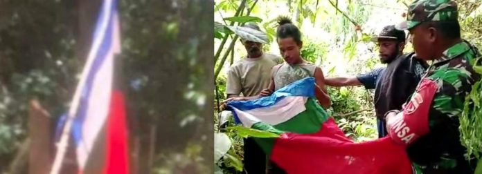 FOTO: Babinsa bersama warga menurunkan bendera RMS di di Desa Piliana, Kecamatan Tehoru, Kabupaten Maluku Tengah. Kamis (2/3)