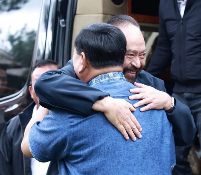 Foto: Ketum Nasdem Surya Paloh mengunjungi Ketum Gerindra Prabowo Subianto di Padepokan Garuda Yaksa, Babakan Madang, Sentul, Jawa Barat, Minggu (5/3) (Properti Gerindra)