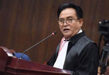 Hadir Sebagai Pihak Terkait, Yusril: Sistem Pemilu Terbuka Bertentangan dengan UUD 1945 FOTO: Yusril Ihza Mahendra selaku pihak terkait menyampaikan keterangan pada sidang lanjutan Perselisihan Hasil Pemilihan Umum (PHPU) Pilpres 2019 di gedung Mahkamah Konstitusi, Jakarta, Selasa (18/6). Foto: ANTARA FOTO/Hafidz Mubarak A