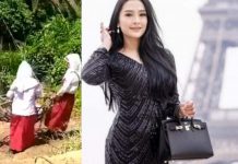 Miris, Viral Siswa SD Bergantungan Seberangi Sungai, Istri dan Anak Pejabat Bergaya Hidup Hedonis FOTO: Hasil tangkap layar (Kolase)