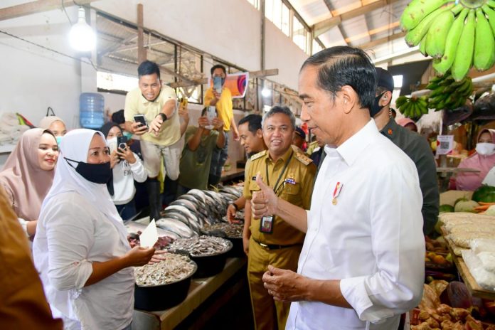 FOTO: Presiden Jokowi mengunjungi Pasar Malindungi, Luwu Timur, Sulsel, Kamis (30/03/2023). (Foto: BPMI Setpres)