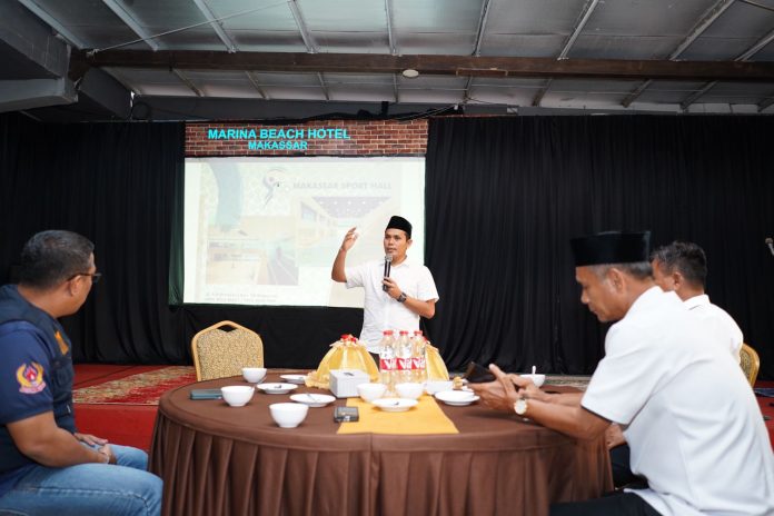 FOTO: Ketua KONI Kota Makassar Ahmad Susanto mendukung dan mengapresiasi niat Reza Ali yang sedang membangun Gedung Olahraga (GOR) bernama Makassar Sport Hall.