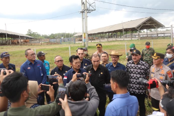 FOTO: Menteri Pertanian Syahrul Yasin Limpo saat meninjau PT. Berdikari United Livd Stock (BULs) di Kabupaten Sidrap, Sulawesi Selatan, Minggu, 16 April 2023.