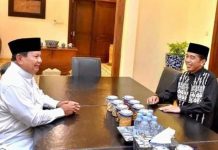 Prabowo dan Jokowi Gelar Pertemuan Tertutup di Solo FOTO: Menhan Prabowo Subianto dan Presiden Jokowi saat berada di kediaman pribadi Presiden Jokowi Jalan Kutai Raya, Sumber, Solo. Sabtu (22/4/2023)