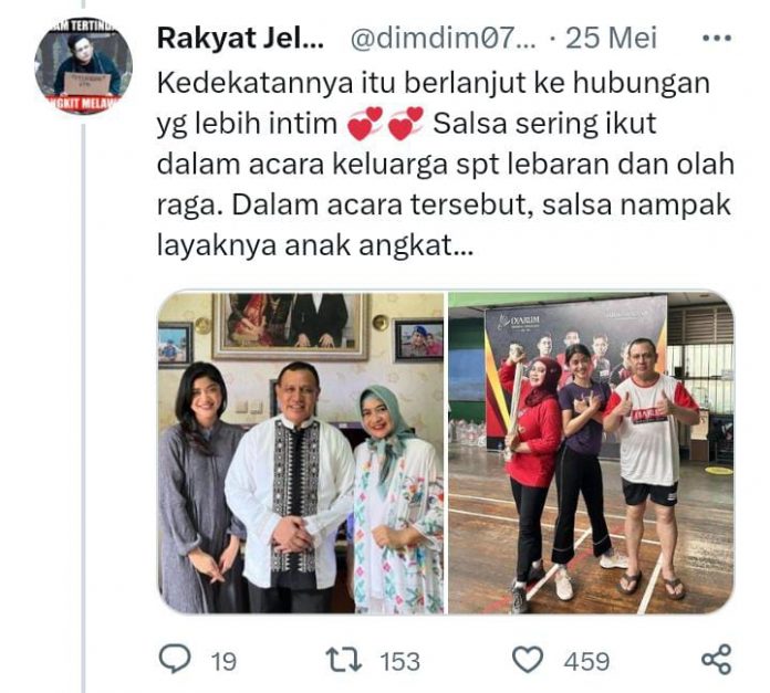 Hasil tangkap layar dari akun twitter Rakyat Jelata atau @Dimdim0783. Nampak S sedang berolahraga dengan Ketua KPK dan sang Istri. 