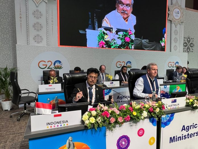 FOTO: Menteri Pertanian Syahrul Yasin Limpo dalam pertemuan tingkat menteri pertanian di G20 India, Sabtu, 17 Juni 2023.