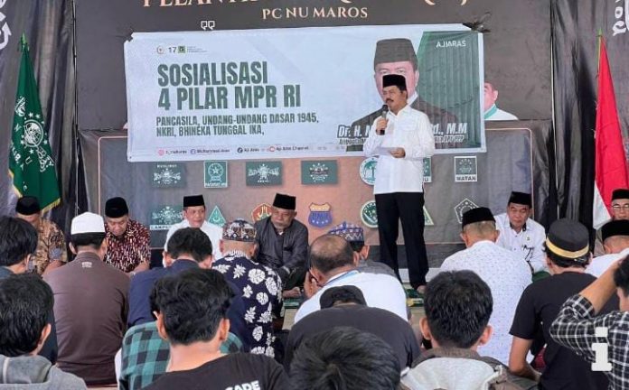 FOTO: Anggota DPR RI Komisi V, Muh Aras saat menghadiri sosialisasi 4 Pilar MPR RI di Sekretariat Pengurus Cabang Nahdlatul Ulama (PCNU) Kabupaten Maros, Jalan Flamboyan, Kecamatan Turikale, Minggu 2 Juli 2023.