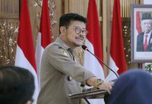 Hadapi El Nino, Menteri Pertanian Dorong Daerah Siapkan Lumbung Pangan FOTO: Menteri Pertanian Syahrul Yasin Limpo, bahas lumbung pangan di daerah di Kantor Pusat Standardisasi Instrumen Perkebunan, Bogor pada Selasa (4/07/2023) siang.