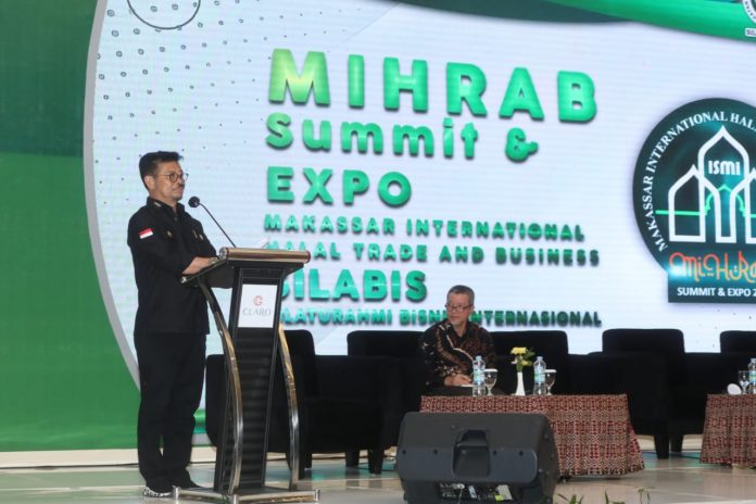 FOTO: Menteri Pertanian Syahrul Yasin Limpo saat menghadiri Silabis International (MIHRAB Ikatan Sodagar Muslim Indonesia ISMI dan Summit Expo 2023 di Kota Makassar, Rabu, 5 Juli 2023.