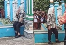 Video Viral Ibu Negara Menunggu di Pelantaran Masjid saat Presiden Jokowi Salat Jum’at Foto tangkap layar dari akun TikTok @jawiria2018.