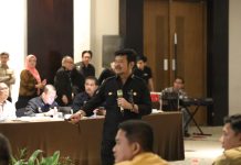 Hadapi Musim Buruk El Nino, Mentan SYL Dorong Pemprov Sulsel Bentuk Brigade Alsintan FOTO: Menteri Pertanian Syahrul Yasin Limpo dalam rapat koordinasi antisipasi dampak el nino di Hotel Fourpoint Makassar, Sabtu, 22 Juli 2023.